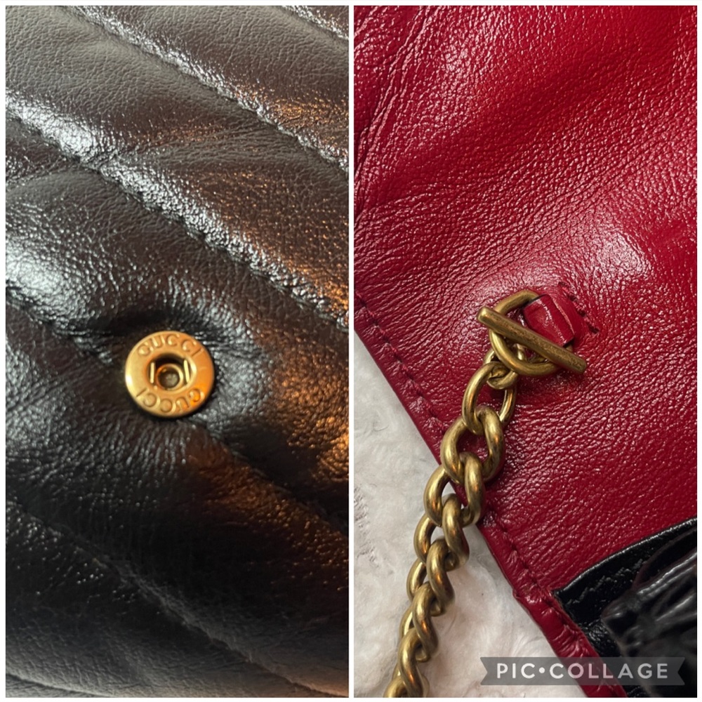 Gucci Torchon Marmont Quilted Leather Wallet on Chain WOC Bag Clutch Black/Red - Picture 8 of 17